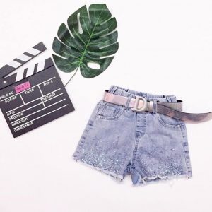 Quần short jean đính đá cho bé gái
