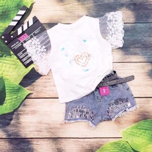 Áo thun tay ren bé gái