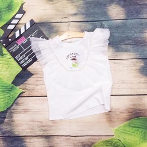 Áo thun tay ren đính hạt bé gái