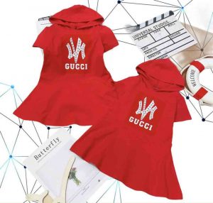 Đầm thun bé gái nón Gucci