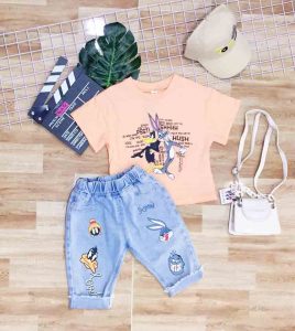 Bộ jean bé gái thỏ vịt 