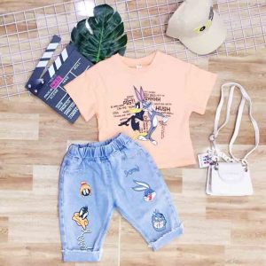 Bộ jean bé gái thỏ vịt