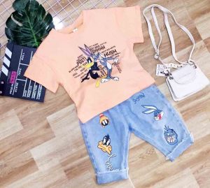 Bộ jean bé gái thỏ vịt  