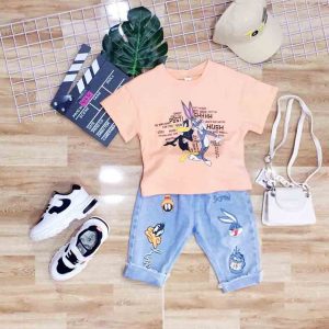 Bộ jean bé gái thỏ và vịt