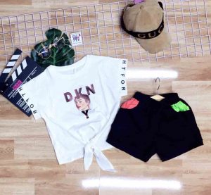 bộ bé gái áo cột eo