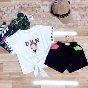 bộ bé gái áo cột eo