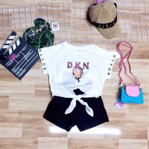 bộ bé gái áo cột eo