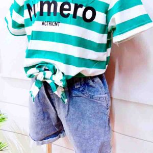 Bộ jean bé gái Numero sọc