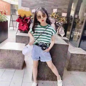 Bộ jean bé gái Numero sọc